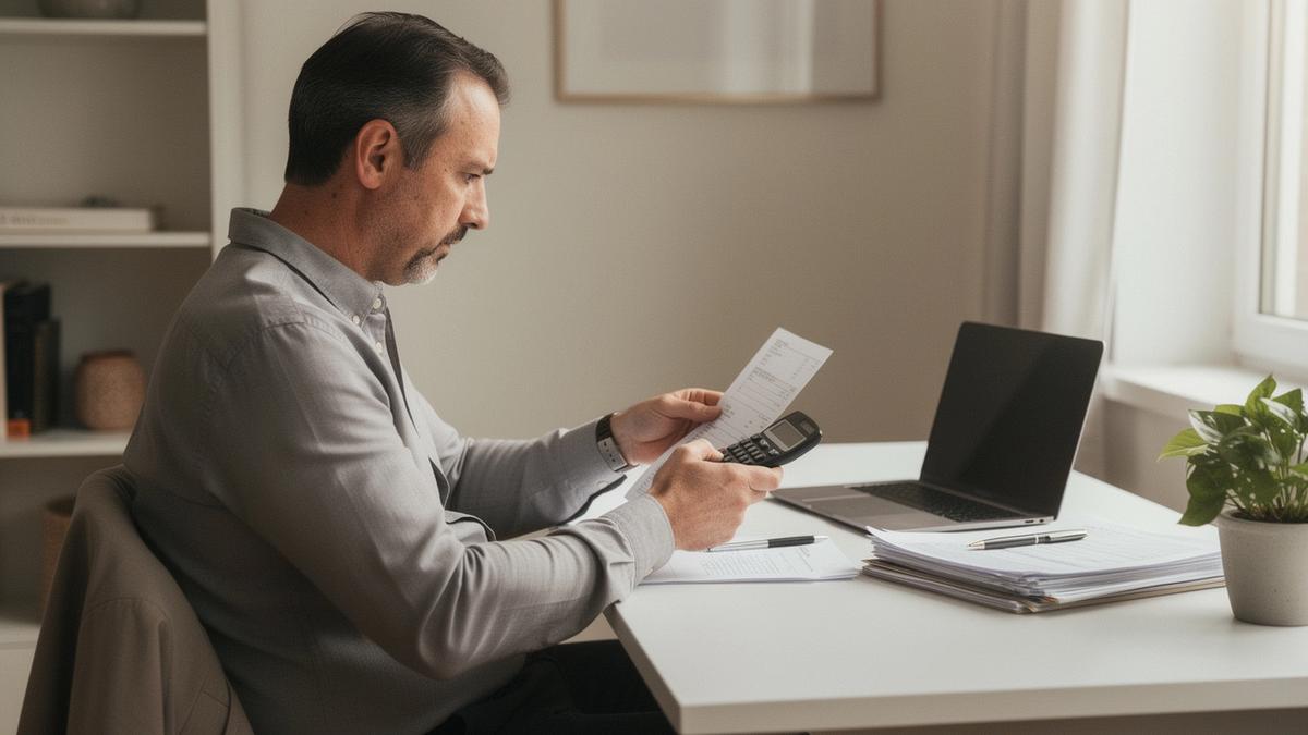Plan participant reviewing a 401(k) statement and contribution options at a desk
